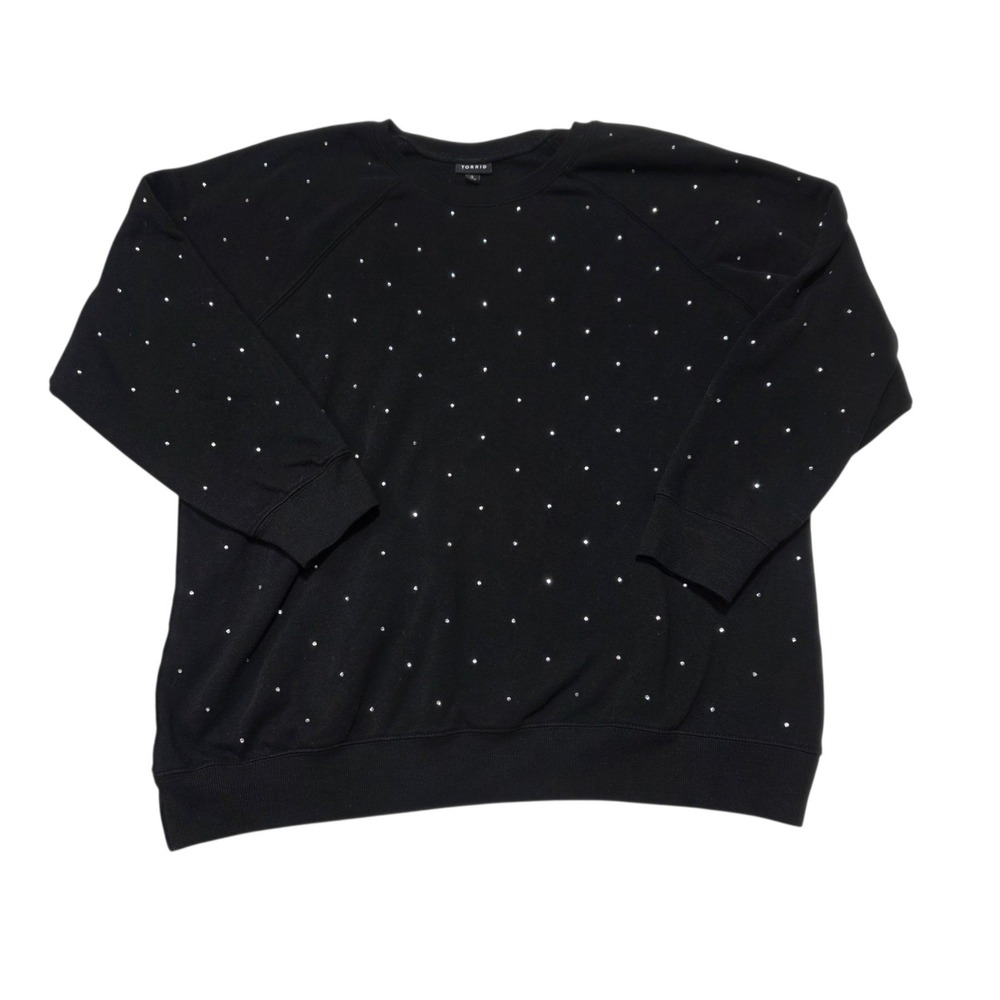Torrid Sweatshirt Womens 2 Black Rhinestone Studded Raglan Long Sleeve Pullover